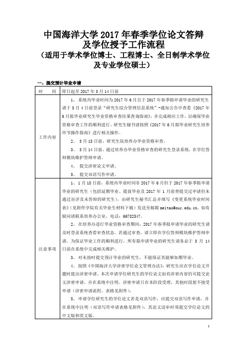 中国海洋大学2017年春季学位论文答辩及学位授予工作流程-全日制研究生