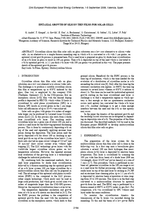 EPITAXIAL GROWTH OF SILICON THIN FILMS FOR SOLAR CELLS