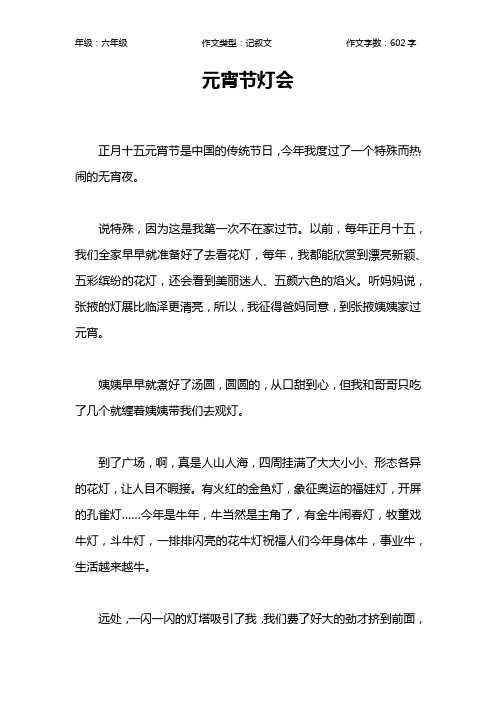 元宵节灯会作文【小学六年级600字】