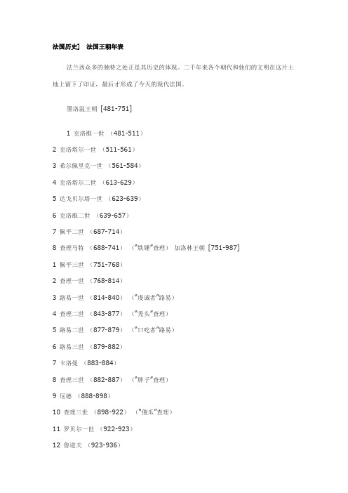 法国王朝年代表