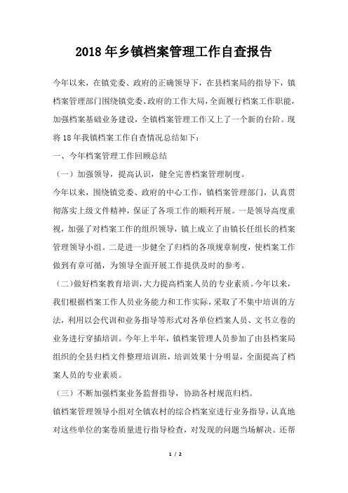 乡镇档案管理工作自查报告