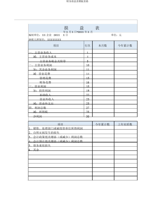 财务损益表模板表格