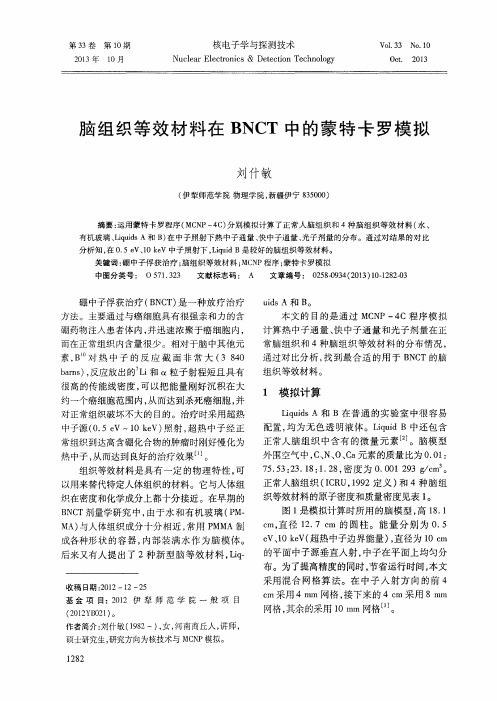 脑组织等效材料在BNCT中的蒙特卡罗模拟