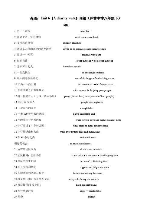 英语：unit 6《a charity walk》词组(译林牛津八年级下).doc