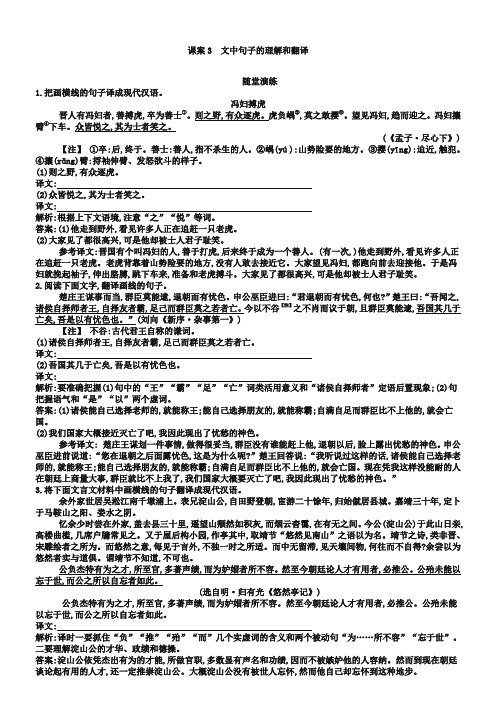 高考语文专项练习：文中句子的理解和翻译(含答案)