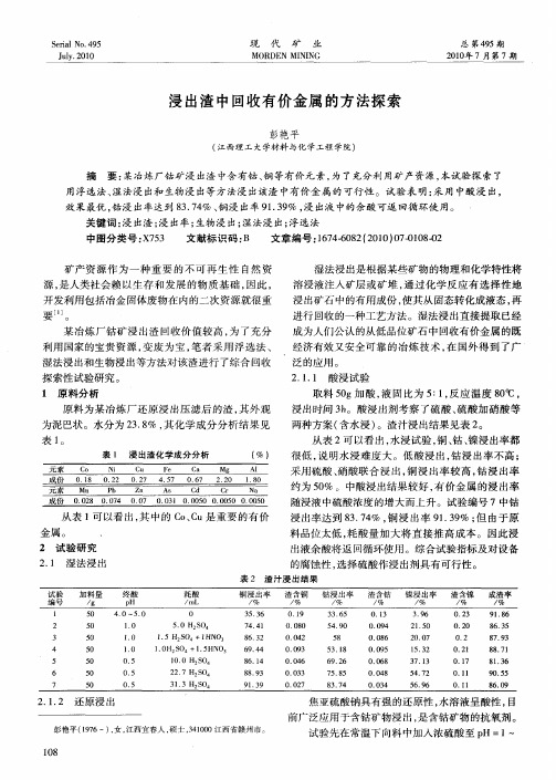 浸出渣中回收有价金属的方法探索