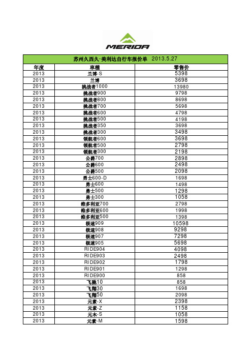 苏州 2013年美利达报价单-消费者版本
