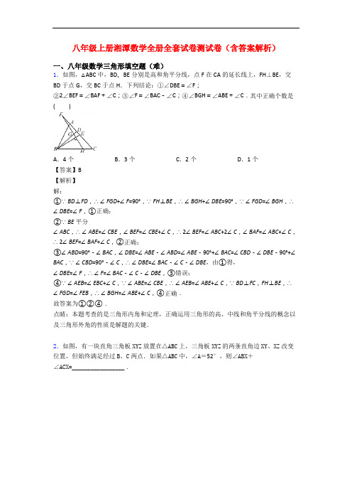 八年级上册湘潭数学全册全套试卷测试卷(含答案解析)