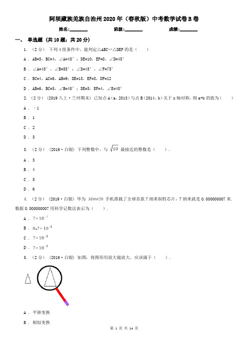 阿坝藏族羌族自治州2020年(春秋版)中考数学试卷B卷