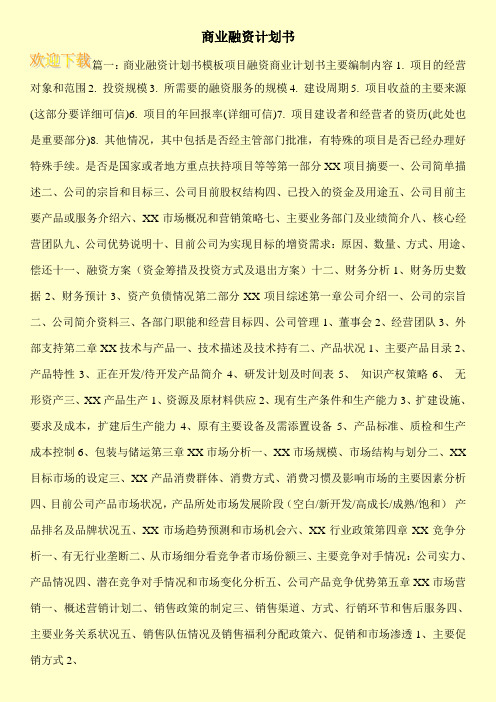 商业融资计划书