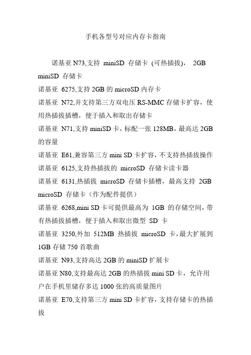 手机各型号对应内存卡指南