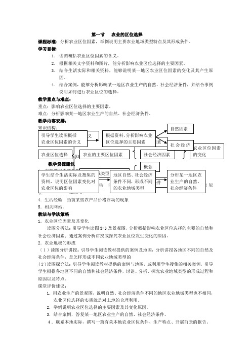 2020-2021学年人教版高中地理必修二：第三章 第1节 农业的区位选择  教案