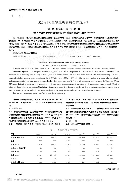 329例大量输血患者成分输血分析