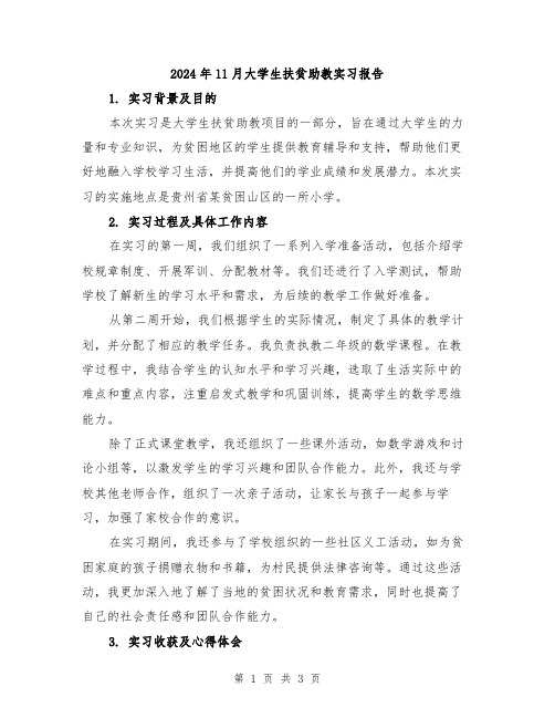 2024年11月大学生扶贫助教实习报告