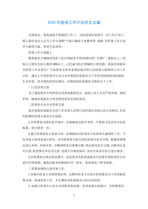 2020年医保工作计划范文五篇