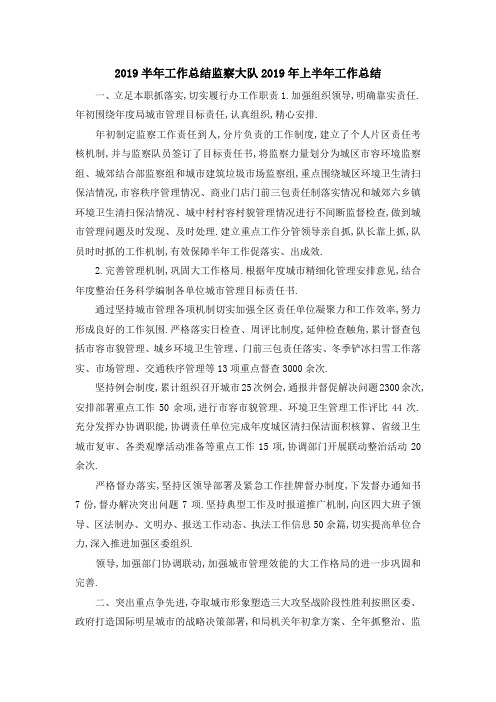 2019半年工作总结 监察大队2019年上半年工作总结 精品