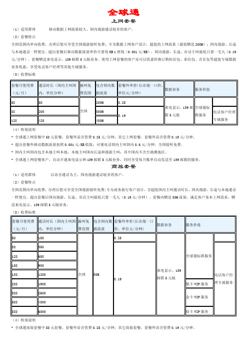 全球通,动感地带,神州行资费大全