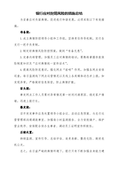 银行应对舆情风险的措施总结