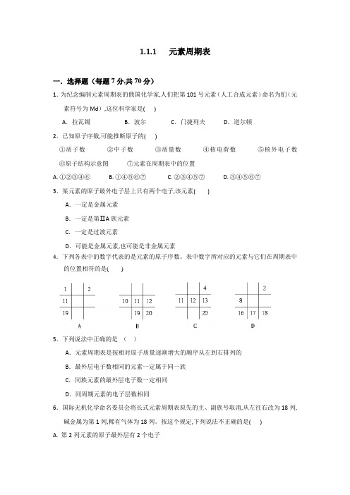 高一化学必修二同步检测：1.1.1+元素周期含答案