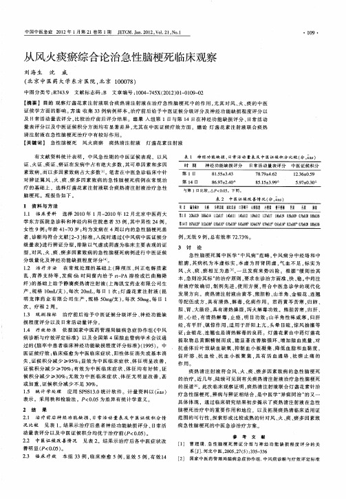 从风火痰瘀综合论治急性脑梗死临床观察