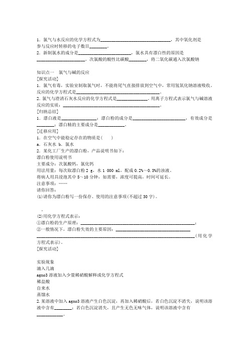 氯气与碱反应及CL-的检验