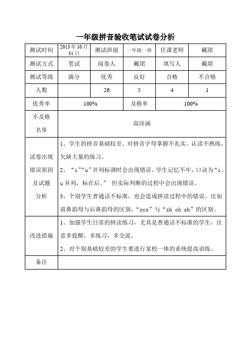 一年级拼音验收笔试试卷分析 1.1