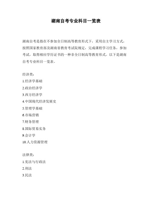 湖南自考专业科目一览表