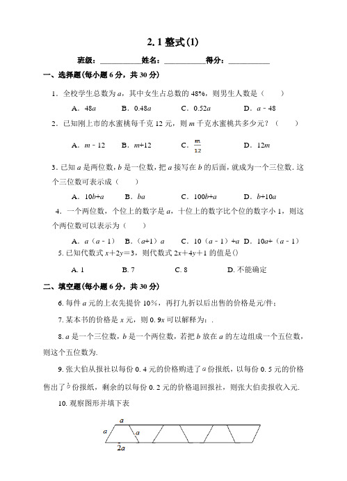 2.1  整式(1)  课后练习