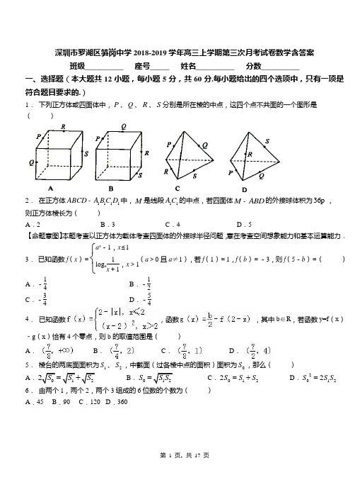 深圳市罗湖区笋岗中学2018-2019学年高三上学期第三次月考试卷数学含答案