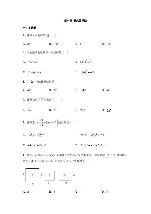北师大版七年级数学下册第一章 整式的乘除练习(包含答案)