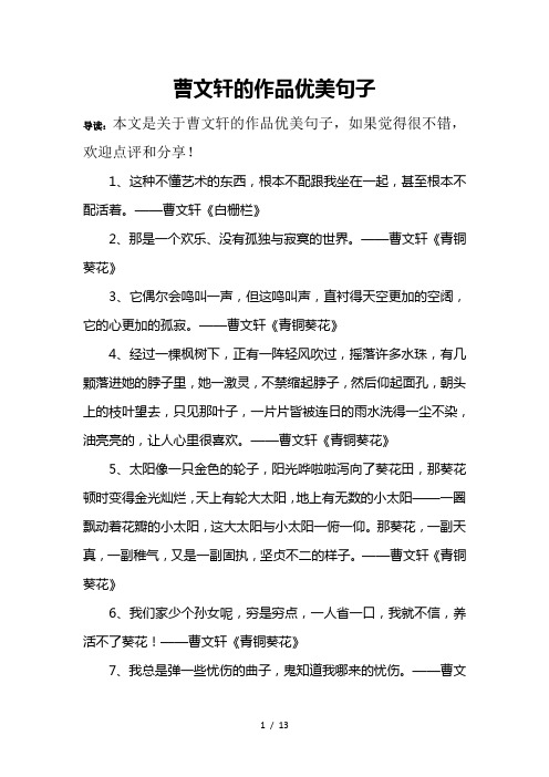 曹文轩的作品优美句子