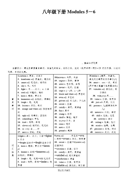 外研版八年级下册Modules5_6英语总复习教材知识梳理篇及精讲试题
