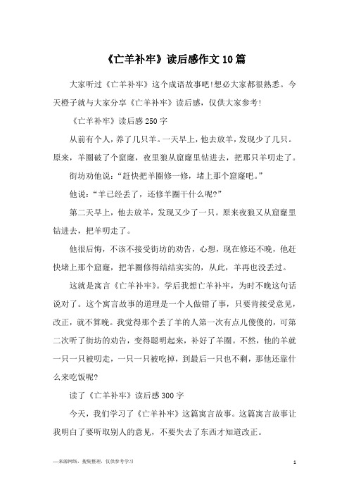 《亡羊补牢》读后感作文10篇
