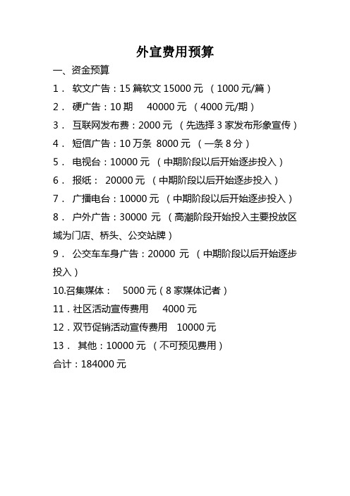 外宣费用预算