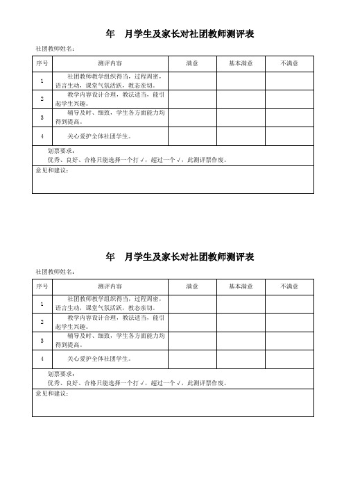 社团教师满意度测评表