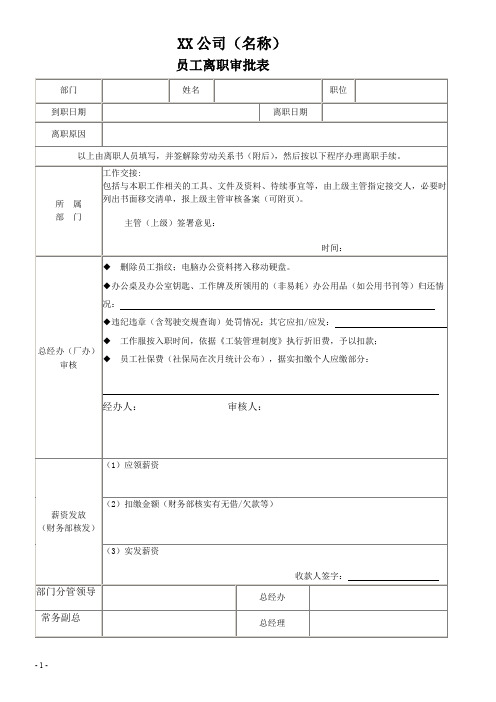 员工离职审批表-解除劳动关系通知书-转正审批表(晋升)调动表-应聘入职表剖析