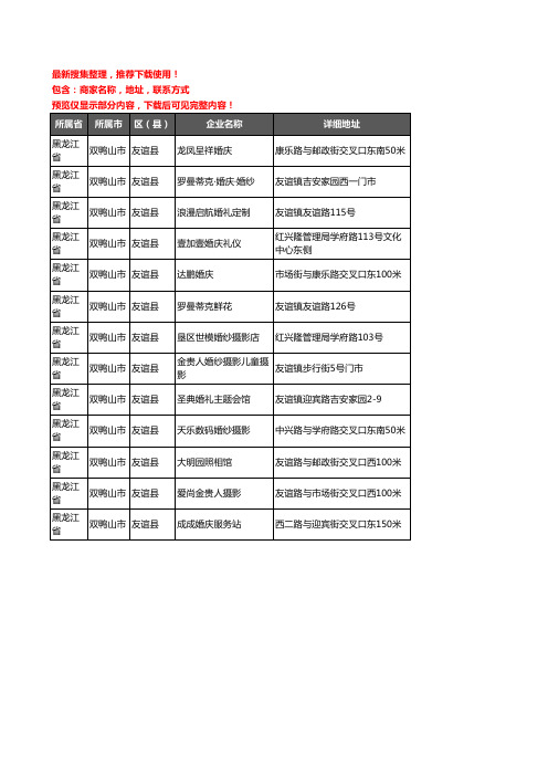 新版黑龙江省双鸭山市友谊县婚庆公司企业公司商家户名录单联系方式地址大全13家