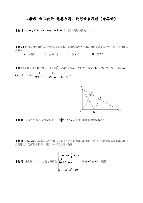 人教版 初三数学 竞赛专题：数形结合思想(含答案)