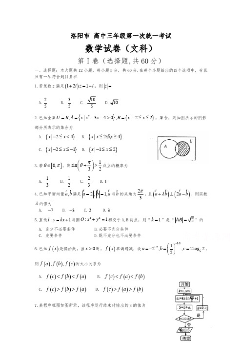 河南省洛阳市 高三第一次统一考试   数学(文)