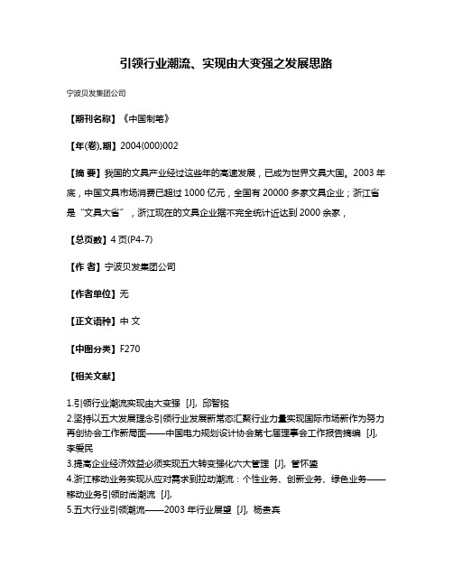 引领行业潮流、实现由大变强之发展思路