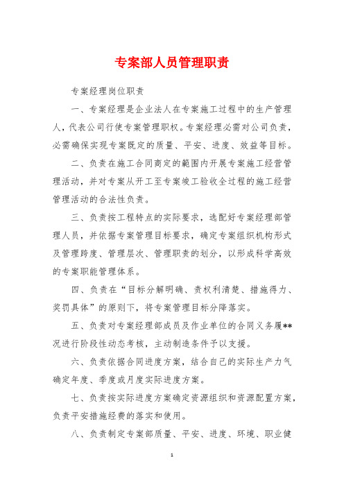 专案部人员管理职责