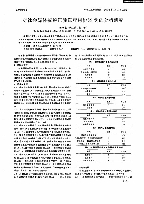对社会媒体报道医院医疗纠纷89例的分析研究