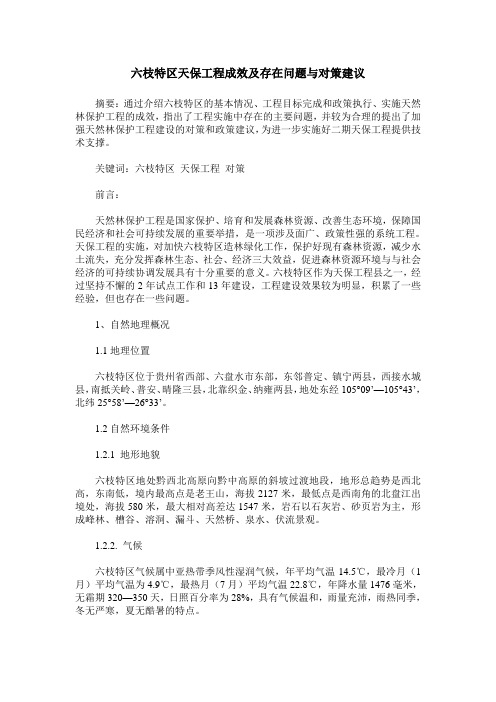 六枝特区天保工程成效及存在问题与对策建议
