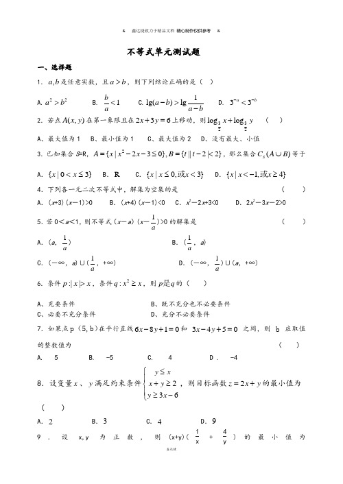 人教B版高中数学必修五 不等式单元测试题.doc