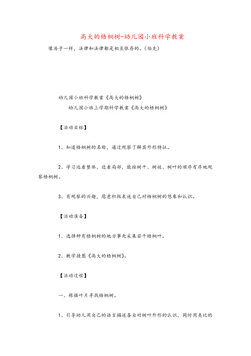 高大的梧桐树-幼儿园小班科学教案