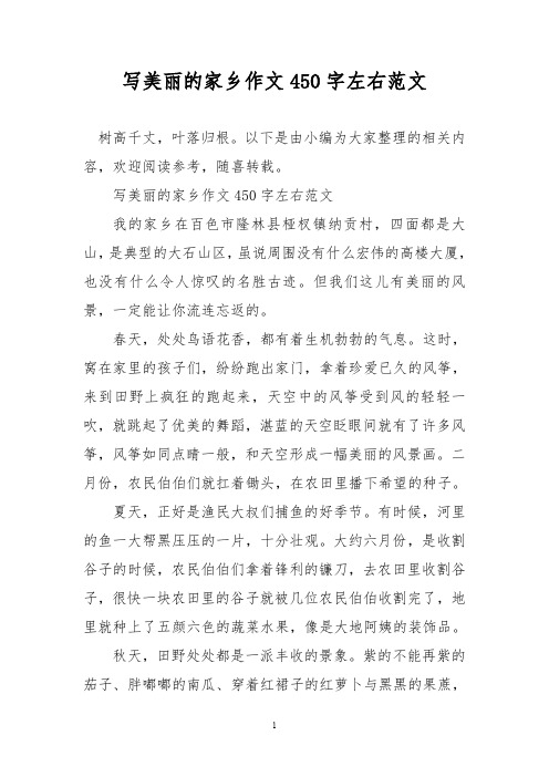 优秀作文：写美丽的家乡作文450字左右范文