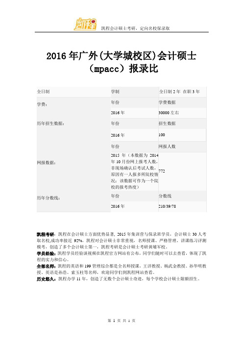 2016年广外(大学城校区)会计硕士(mpacc)报录比