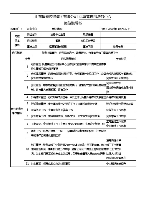《岗位说明书》(集团--运营管理部法务中心--7主任)