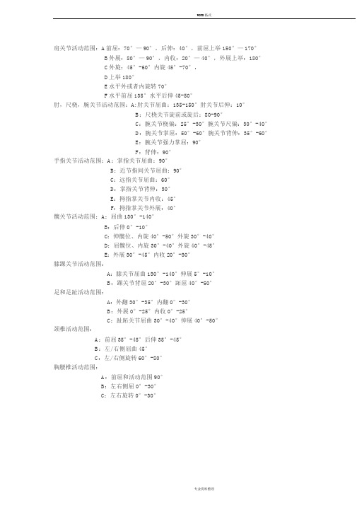 人体各关节活动度正常值