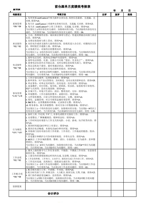 前台跟单员绩效考核表